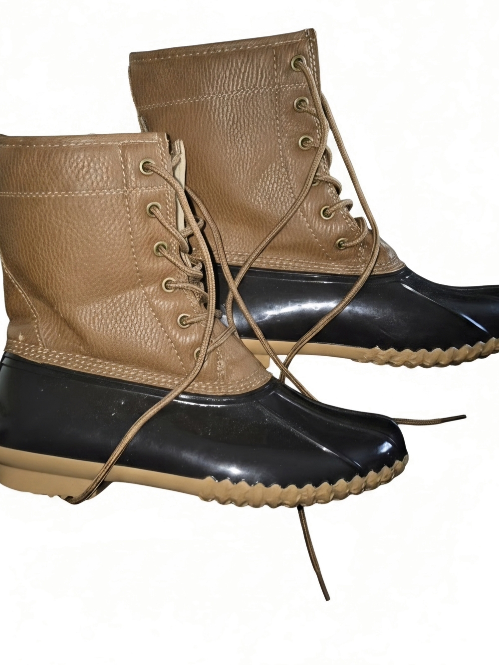 Women's Waterproof Lace-Up Rain Boots in Brown and Black